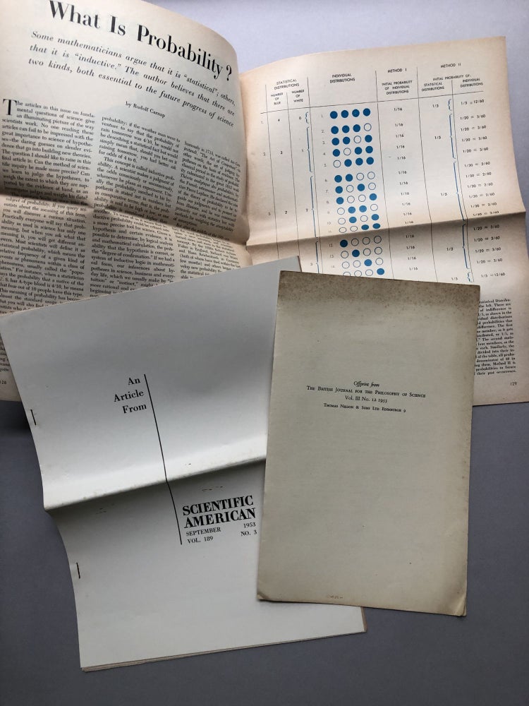 Item #H17736 2 1953 offprints: What is Probability? (Scientific American, Sept. 1953), On the Comparative Concept of Confirmation (BJPS, 1953). Rudolf Carnap.