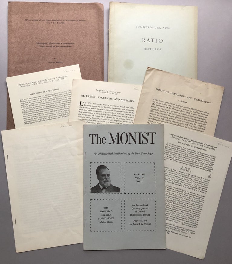 Item #H17763 Group of 8 offprints of articles and reviews on philosophy and kindred subjects, from the collection of Wilfrid Sellars. Stephan Körner.
