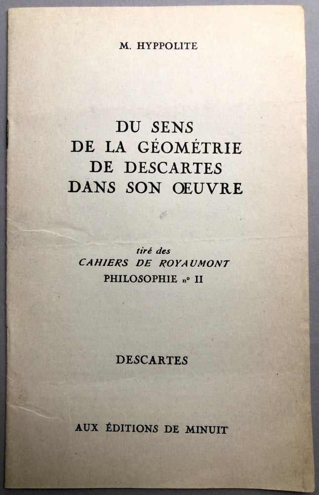 Item #H17777 Du Sens de la Geometrie de Descartes dans son Oeuvre - inscribed. Jean Hyppolite.