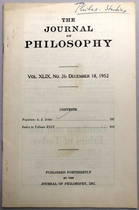 Item #H17780 "Negation" - offprint from The Journal of Philosophy, Dec. 18, 1952, from the...