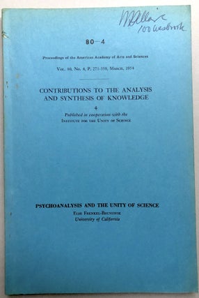 Item #H17785 Psychoanalysis and the Unity of Science -- from the collection of Wilfrid Sellars....