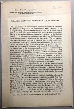Item #H17790 1945 offprint: Remarks about the Phenomenological Program - Wilfird Sellars' copy....