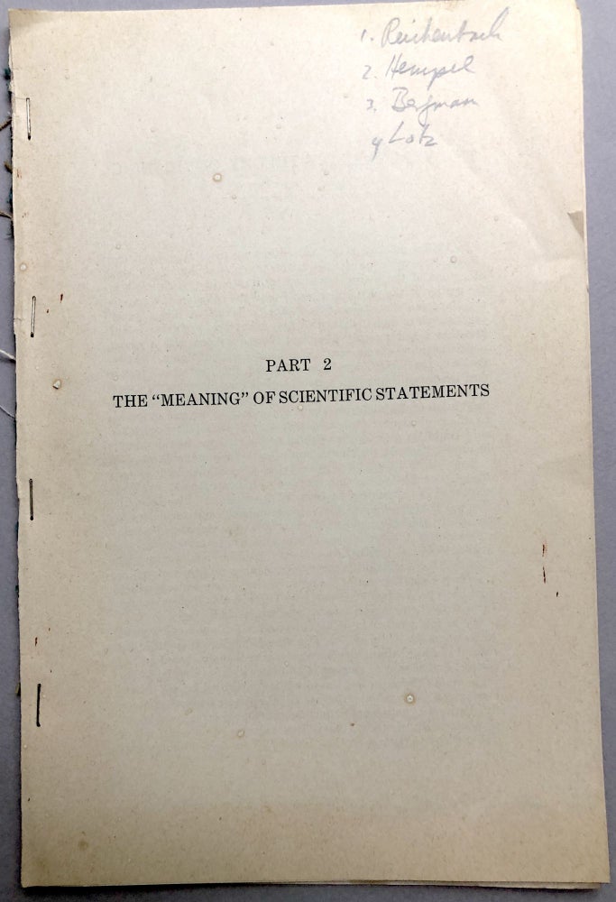 Item #H17792 1951 offprint of philosophy articles: The Verifiability Theory of Meaning, The Concept of Cognitive Significance, Comments on Paper by Hempel, Natural and Scientific Language. Hans Reichenbach, Gustav Bergmann, John Lotz, Carl Hempel.