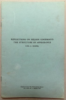 Item #H17804 1953 offprint: Reflections on Nelson Goodman's The Structure of Appearance. Carl G....