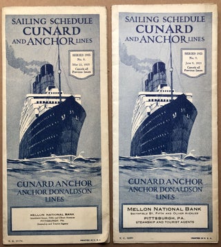 Item #H18056 Sailing Schedule, Cunard Anchor Lines, 1925, nos. 8 & 9: May 22, 1925 and June 9,...