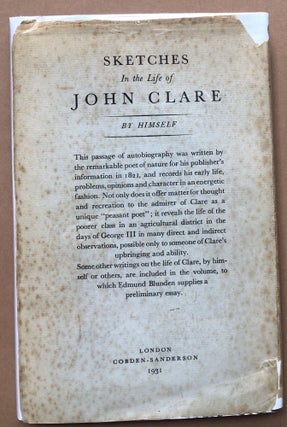 Item #H18345 Sketches in the life of John Clare, written by himself -- Eric Robinson's copy. John...