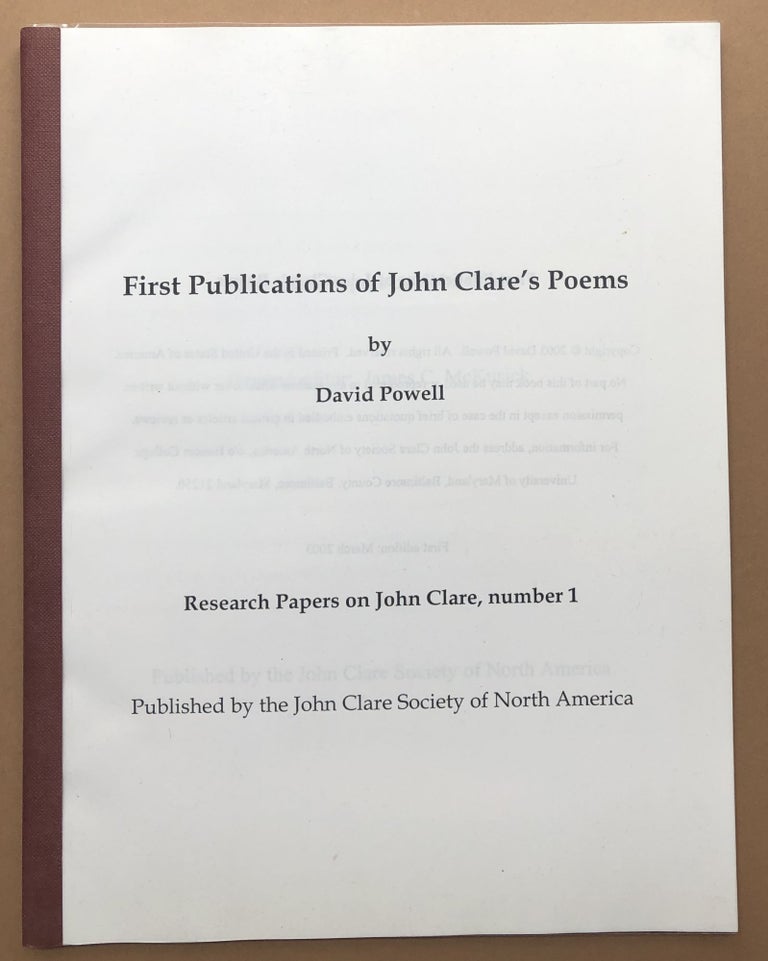 Item #H18364 First Publications of John Clare's Poems. David` Powell.