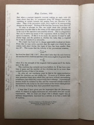 The Motion of Electricity in Metals -- Fifteenth May Lecture to the Institute of Metals to be Delivered May 6, 1925; "Confidential Advance Copy"