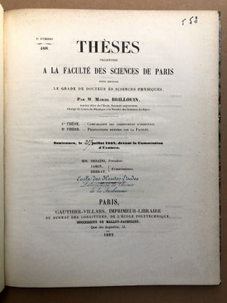 Comparaison des Coefficients d'Induction (1882 published thesis)