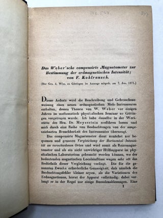 5 bound volumes of published papers 1863-1886 on electrolytes, elasticity, thermoelasticity, thermal conduction, magnetic measurements, the law of the independent migration of ions, molar conductivity, etc.
