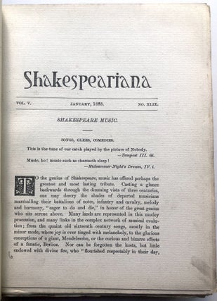 Shakespeariana, Vol. 5, 1888, bound volume, lacks May and August
