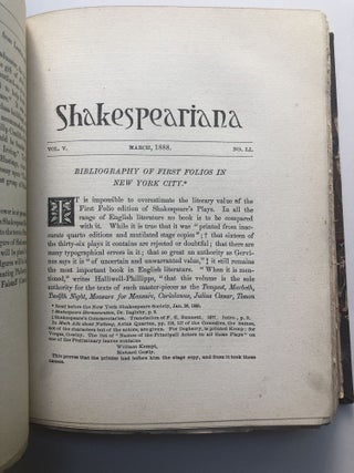 Shakespeariana, Vol. 5, 1888, bound volume, lacks May and August