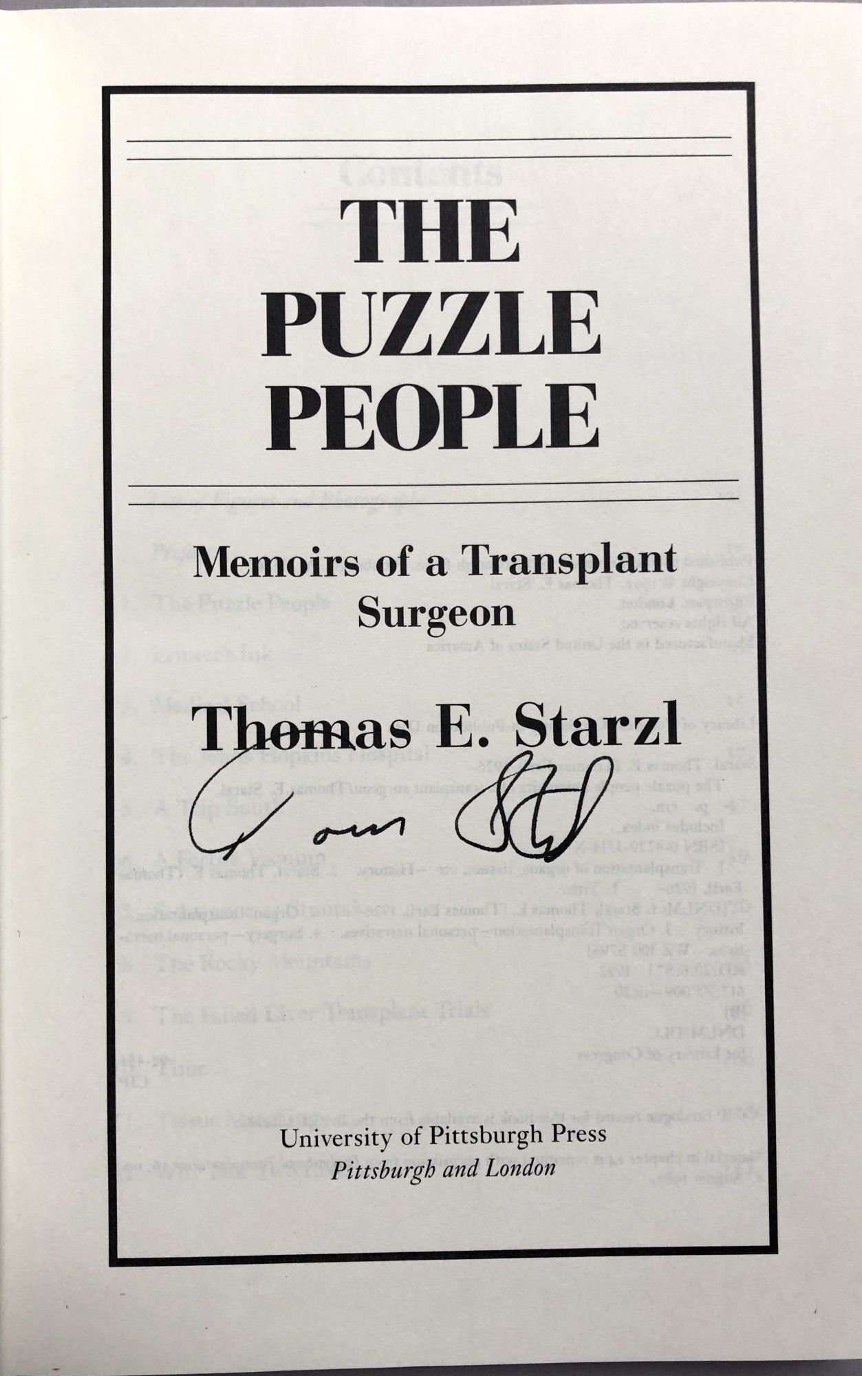 The Puzzle People, Memoirs of a Transplant Surgeon - Signed copy