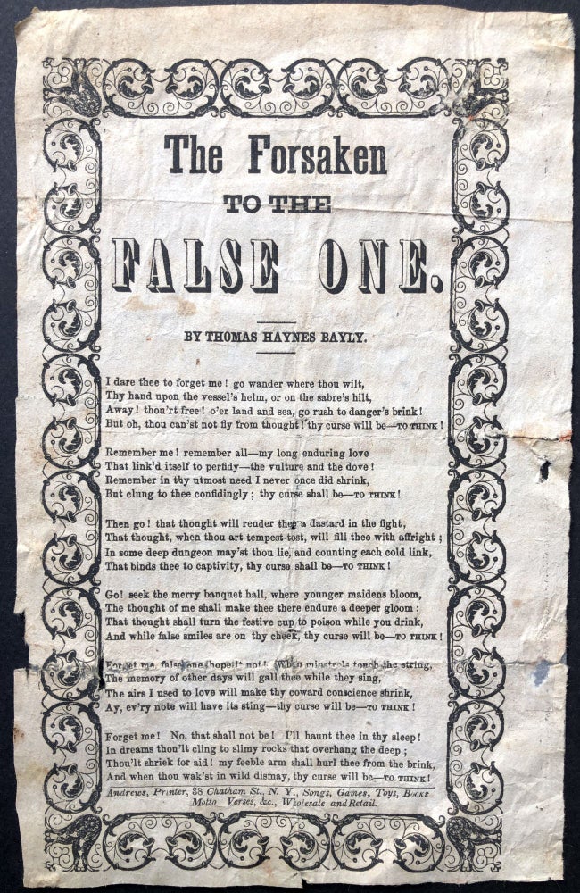 Item #H19185 American song sheet: The Forsaken to the False One. Thomas Haynes Bayly.