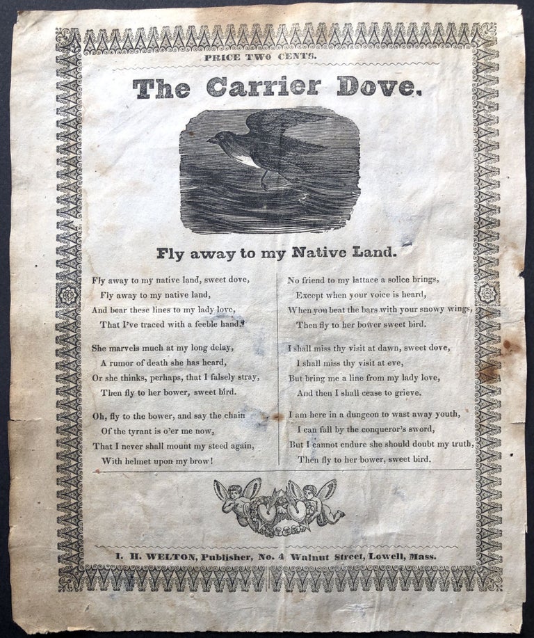 Item #H19191 The Carrier Dove: Fly away to my Native Land. American song sheet.
