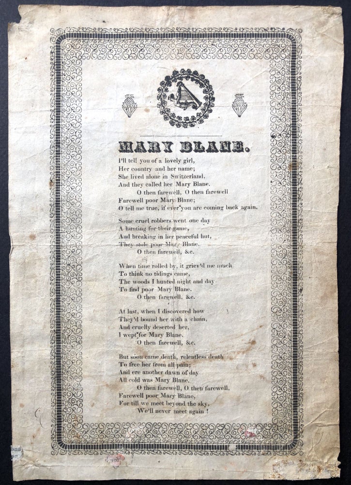 Item #H19196 Mary Blane - rare American song sheet. William Bennett.