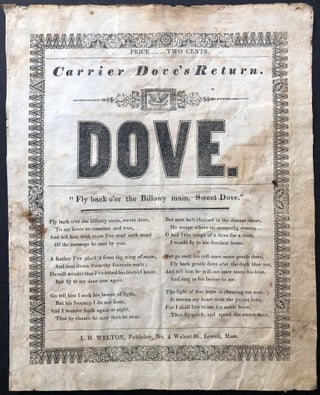 Item #H19197 Carrier Dove's Return. DOVE. "Fly back o'er the Billowy main, Sweet Dove..."...