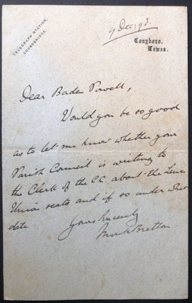 Item #H19208 Short handwritten note from 1898 to Thomas Baden Powell re Lewes Union. 1st Baron...