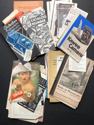 Group of 37 German and American photography brochures, pamphlets, catalogs, instruction manuals, etc. for camera, lenses, film and darkroom products, 1910s-1930s, plus large handful of leaflets, flyers, brochures and advertising
