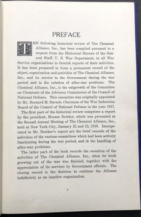 Historical Review of the Object, Organization and Activities of the Chemical Alliance, Inc. During the World War, 1917-1919