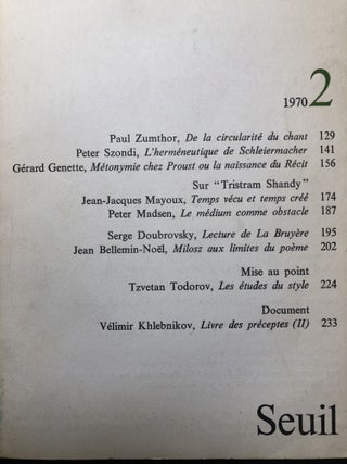 Poetique, revue de theorie et d'analyse litteraires, Nos. 1, 2, 3, 4, 1970
