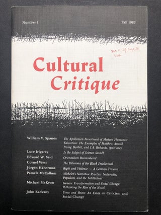 Item #H19546 Cultural Critique, Number 1, Fall 1985. Donna Przybylowicz, Jurgen Habermas, Cornel...