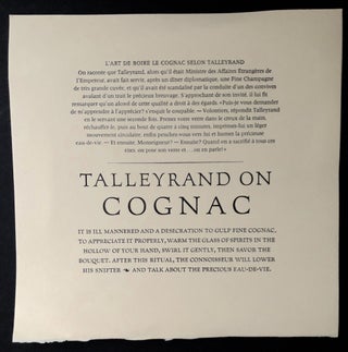 Item #H20090 Talleyrand on Cognac; limited hand-printed broadside in French and English. Charles...