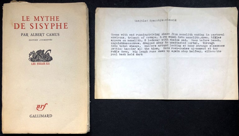 Item #H20203 "Untitled Sysyphysusianoid" ca. 1964 typescript of an unpublished prose poem, as found in Burroughs' copy of "Le Mythe de Sisyphe" William Burroughs, Albert Camus.