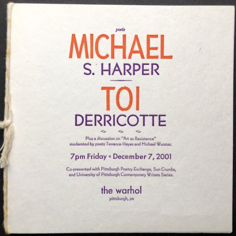 Item #H20210 Signed hand printed program for Michael S. Harper & Toi Derricotte at The Warhol, December 7, 2001. Michael S. Harper, Toi Derricotte.