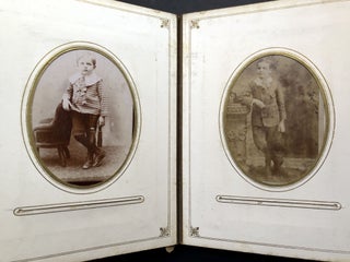 Handsome 1870s-1880s leatherbound photo album, Illinois studios: Sandwich, Somonauk, Elgin, Plano, Chicago, Aurora, Earlville