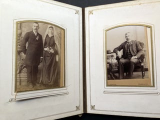 Handsome 1870s-1880s leatherbound photo album, Illinois studios: Sandwich, Somonauk, Elgin, Plano, Chicago, Aurora, Earlville