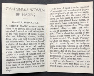Group of 8 Catholic educational booklets from the 1950s on sex, morals, drinking, etc: Are You a Grafter? Advice for Old People, Can Single Women Be Happy? Can the Catholic Church Annul any Marriages? How to Behave with Girl Friends, What Makes a Drunkard? How to Give Sex Instructions, How to Kneel in Church