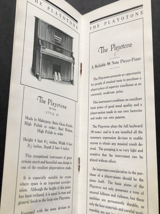 Ca. 1920 brochure for the Playotone, "The Piano ALL Can Plaay Either by Hand or by Perforated Music Rolls"