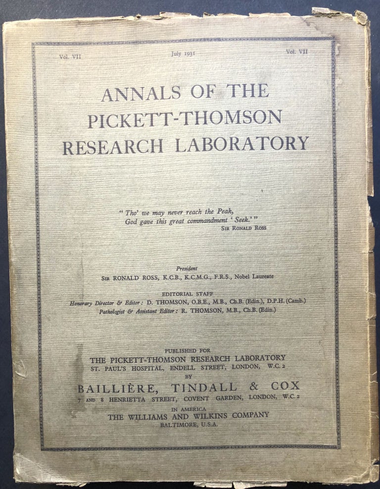 Item #H20694 Annals of the Pickett-Thomson Research Laboratory, Volume VII: The Pathogenic Streptococci, the role of the streptococci in erysipelas skin diseases, and measles. Sir Ronald Ross, D. Thomson.