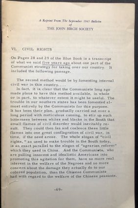 Item #H20989 "VI. Civil Rights" A Reprint from the September 1963 Bulletin of the John Birch...