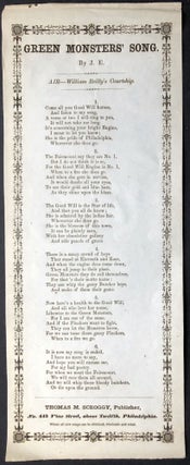 Item #H21070 American Song Sheet: GREEN MONSTERS' SONG; Air -- William Reilly's Courtship. "J. E."