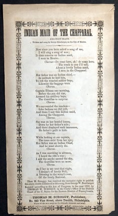 Item #H21072 American Song Sheet: INDIAN MAID OF THE CHAPPARAL. Air -- Mary Blane. Written and...