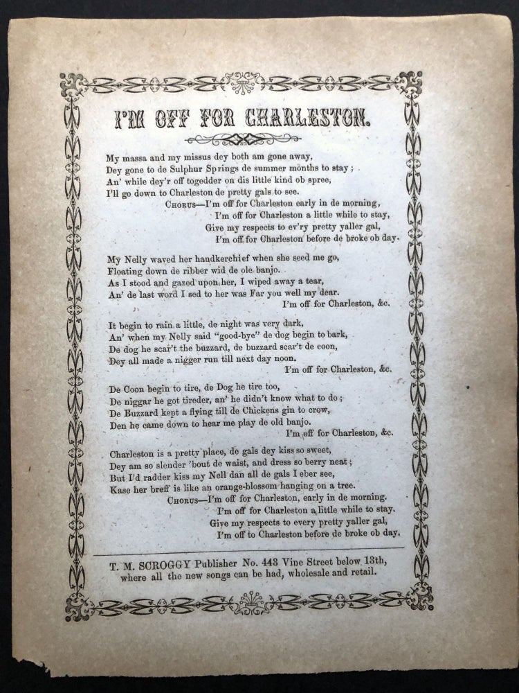 Item #H21074 American Song Sheet: I'M OFF FOR CHARLESTON. African-American dialect song.