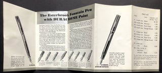 1932 brochure for Esterbrook Fountain Pens and printed card with four real samples of Esterbrook steel nibs