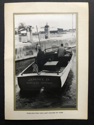 Item #H21772 1958 holiday greeting card with Real Photo Postcard of the Jimmy D. motorboat....