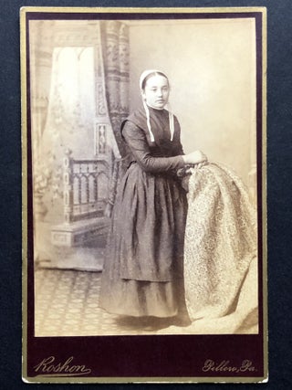 Item #H21799 Ca. 1888 cabinet photo of a maid or domestic worker, possibly Amish. photographer C....