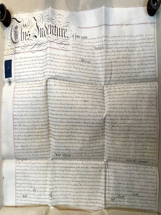 1830 large 2-page vellum indenture, transfer of mortgage for property in Axmouth, Devon, in order to secure 1500 Pounds plus interest
