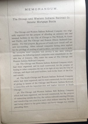 Memorandum: The Chicago and Western Indiana Railroad Co. General Mortgage Bonds