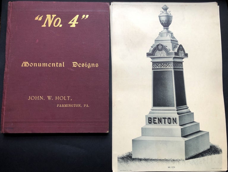 Item #H22364 Cook & Watkins 1897 No. 4 catalog of Monumental Designs [gravestones & monuments] plus 128 sheets of designs & large leather "briefcase" with 8 polished stone samples. Cook, Boston Watkins, Farmington PA John W. Holt.