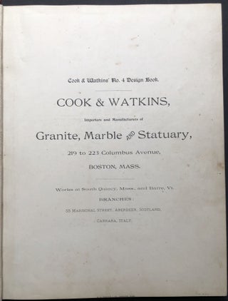 Cook & Watkins 1897 No. 4 catalog of Monumental Designs [gravestones & monuments] plus 128 sheets of designs & large leather "briefcase" with 8 polished stone samples