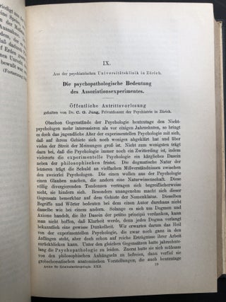 "Die psychopathologische Bedeutung des Assoziationsexperimentes" (1906) in Archiv fur Kriminal-Anthropologie und Kriminalistik, Vols. 22 & 23 -- 1905-1906