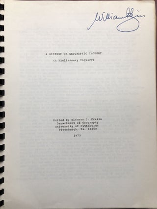 A History of Geographic Thought (A Preliminary Inquiry) - inscribed copy