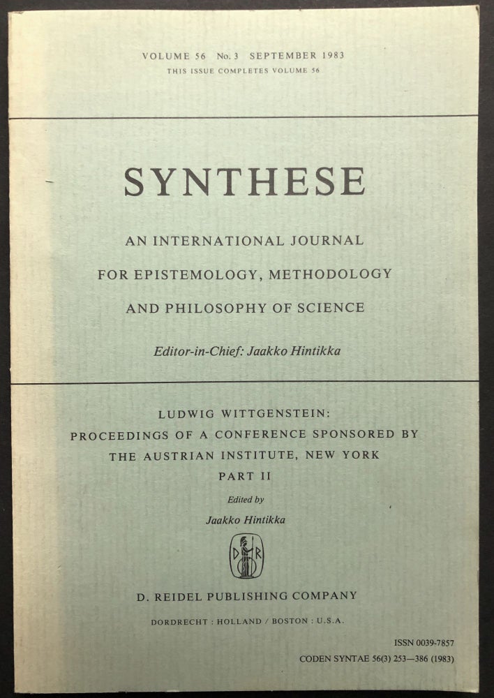 Item #H22808 Synthese, Vol. 56 no. 3, September 1983: Part II of Wittgenstein Conference at the Austrian Institute, New York. Jaakko Hintikka, ed.