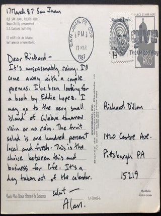 File of 16 letters & postcards, etc., 1973-1992 from Davies to fellow poet Richard Dillon