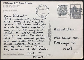 File of 16 letters & postcards, etc., 1973-1992 from Davies to fellow poet Richard Dillon